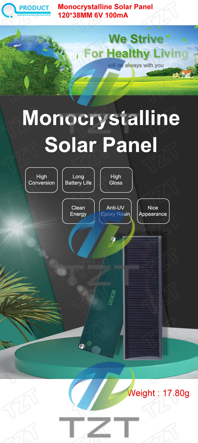 TZT 1/3 Stück 6V 100mA 0,6W Solarpanel Polykristallin 120*38MM Mini Sunpower Solarsystem DIY für Batterie-Handy-Ladegerät – Detail 1
