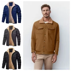 2024 Winter Jacket Men New Men's Jacket with Plush Cotton Workwear Coat Casual and Fashionable Outdoor Safari Style Top