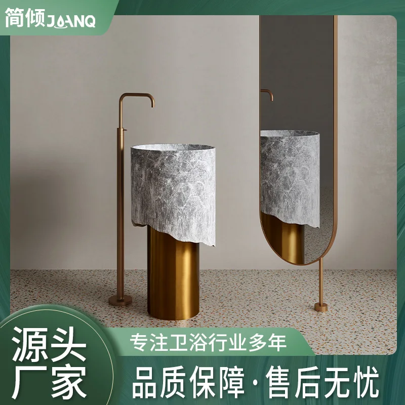 

Marble pattern artificial stone column basin villa bathroom fashion irregular wash basin hotel wash basin