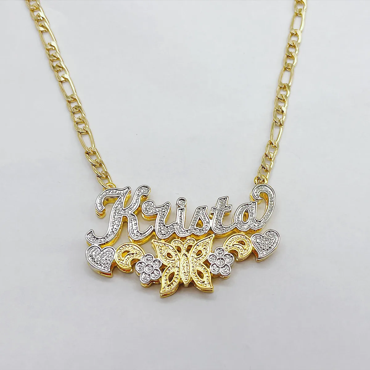 DUOYING Custom Name Butterfly Necklace Personalized Heart Hip Hop Letter Necklace Double Plated Custom Carving Flowers Necklace