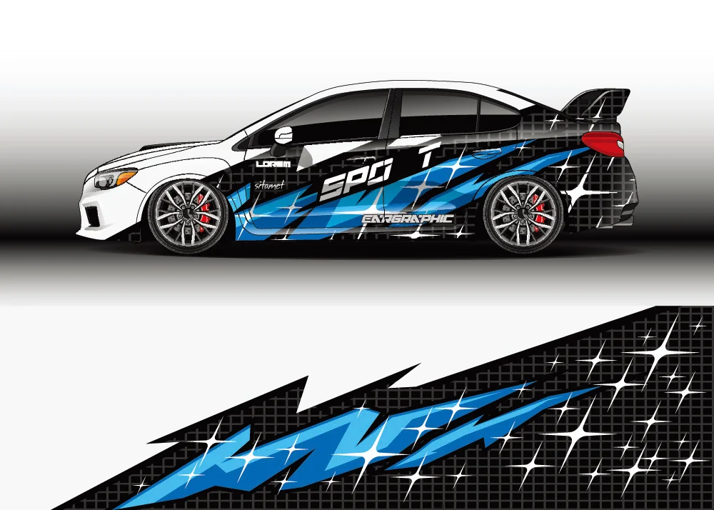 Racing Car Graphic Decal Full Body Vinyl Wrap Modern Design Vector Image Car Full Wrap Sticker Decorative Car Decal Cut