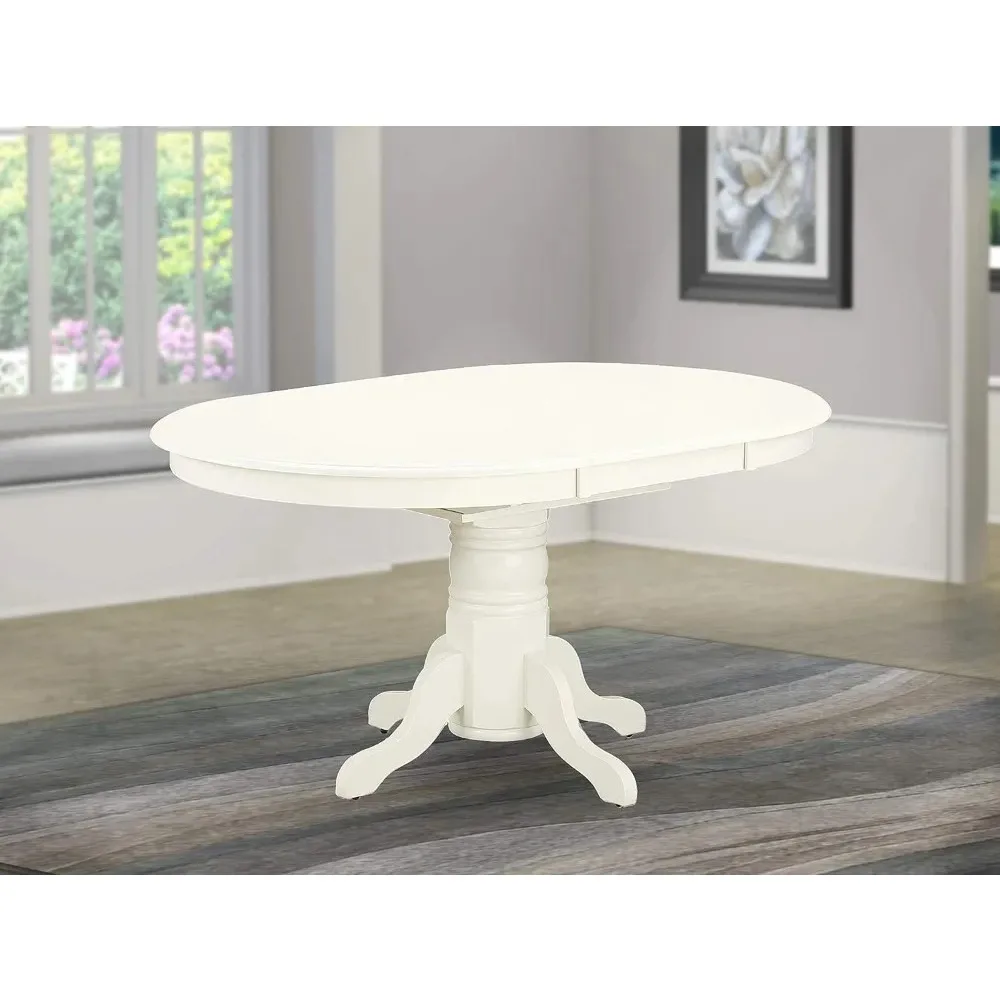 Dining Room Table - an Oval kitchen Table Top with Butterfly Leaf & Pedestal Base, 42x60 Inch, Linen White