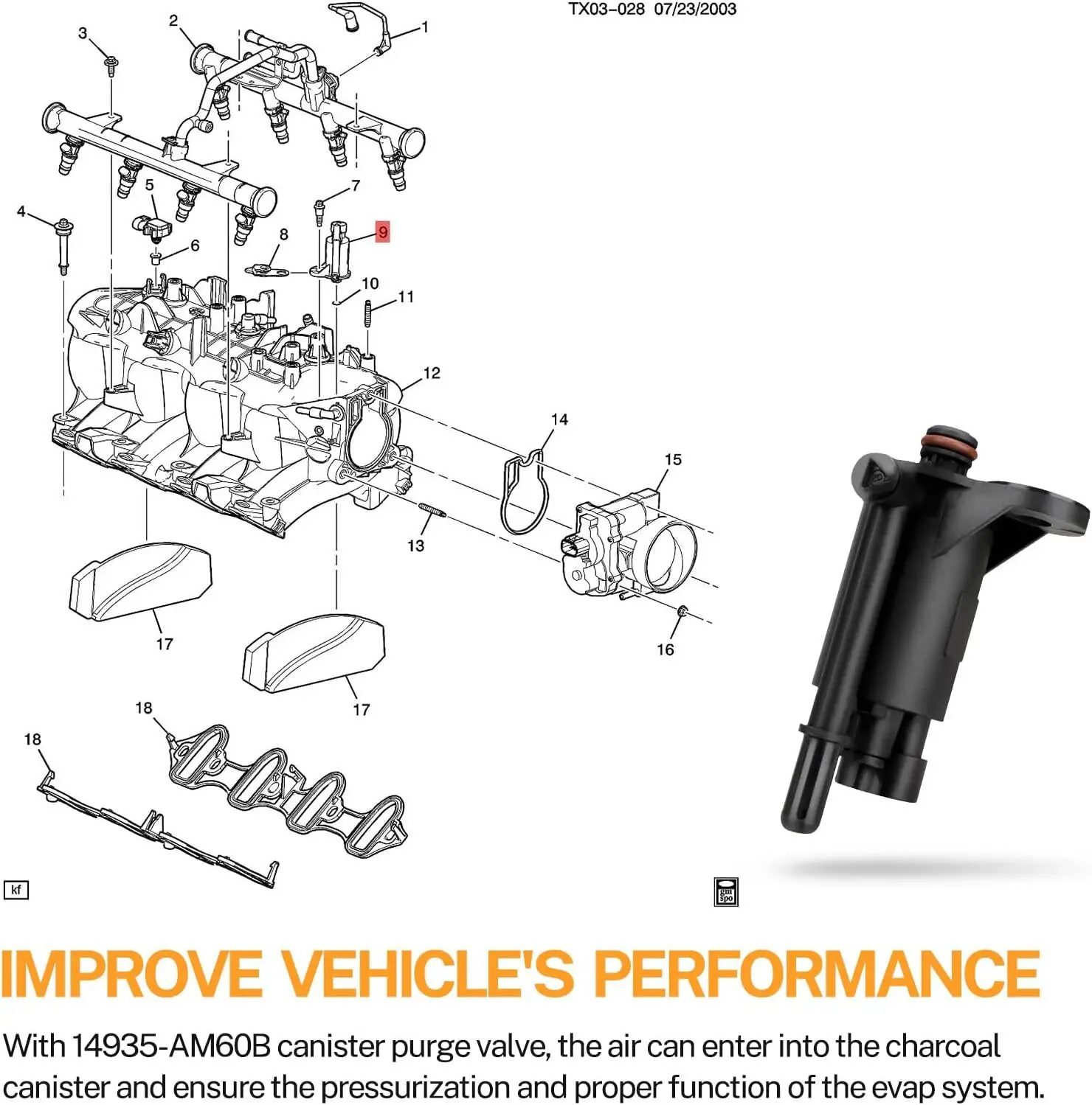 12576688 12581283 12582627 2141077 EVAP Vapor Canister Purge Solenoid Valve For 2004-2006 CHEVROLET AVALANCHE 1500 2500 EV-0077