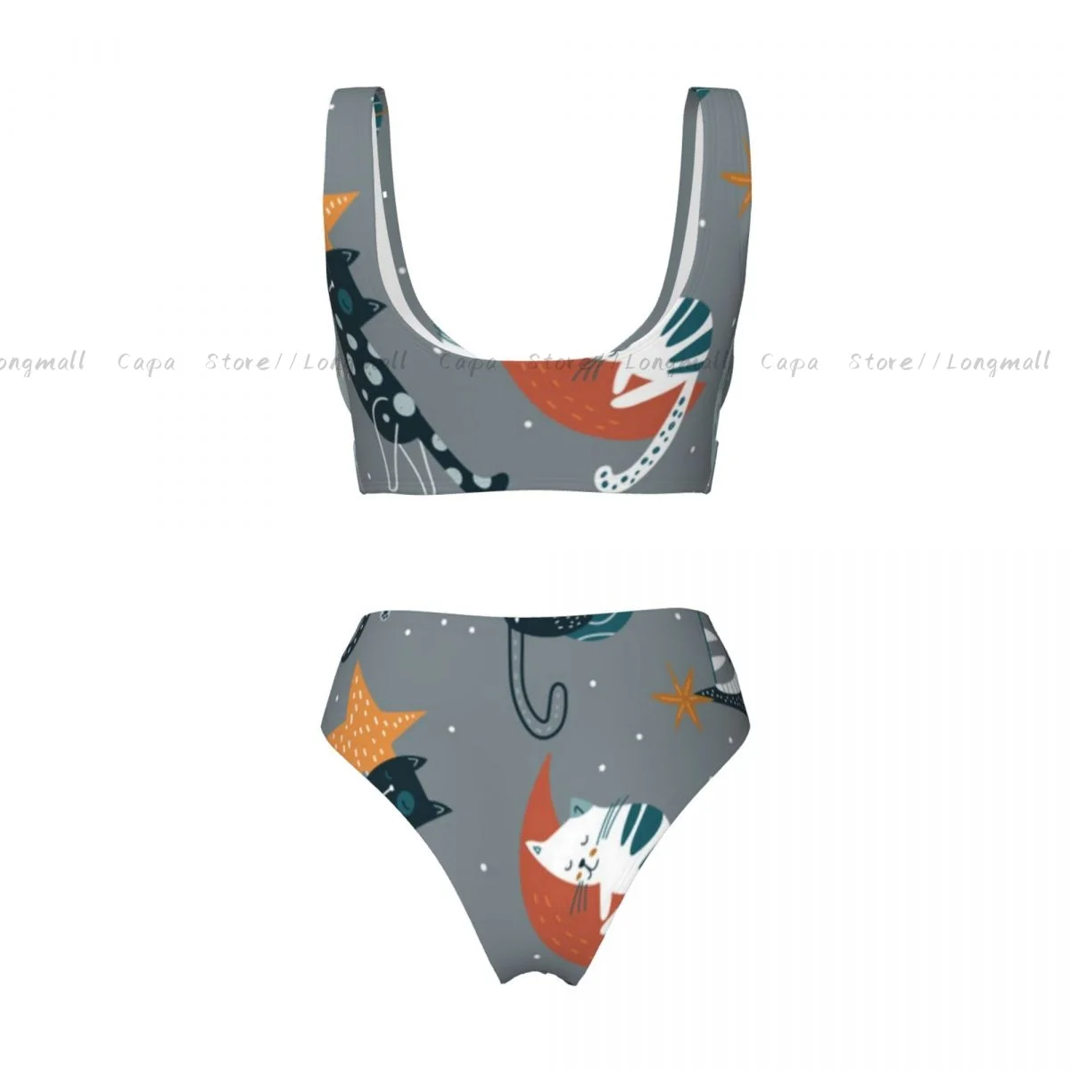 Summer Women V Neck Bikini Set Funny Cats In Space Swimwear Female 2 Piece Beach Swimsuit Bathing Suit
