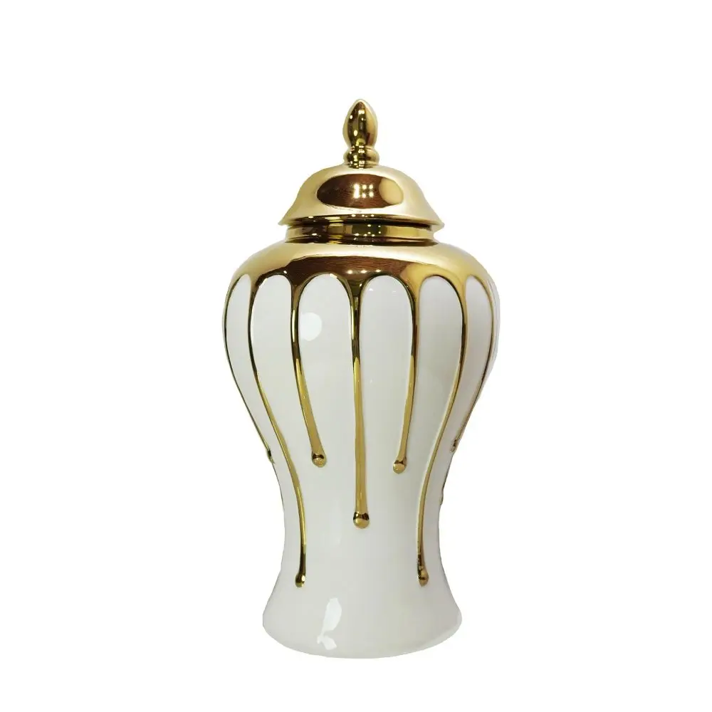 

Exquisite White Gilded Ginger Jar with Removable Lid