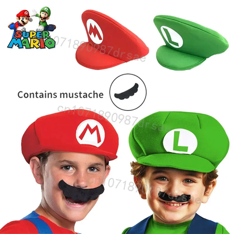 Super Mario Bros Cartoon Cosplay Hat Classic Games Anime Figures Luigi Halloween Funny Clothes Unisex Kids Adult Cap Party Gifts