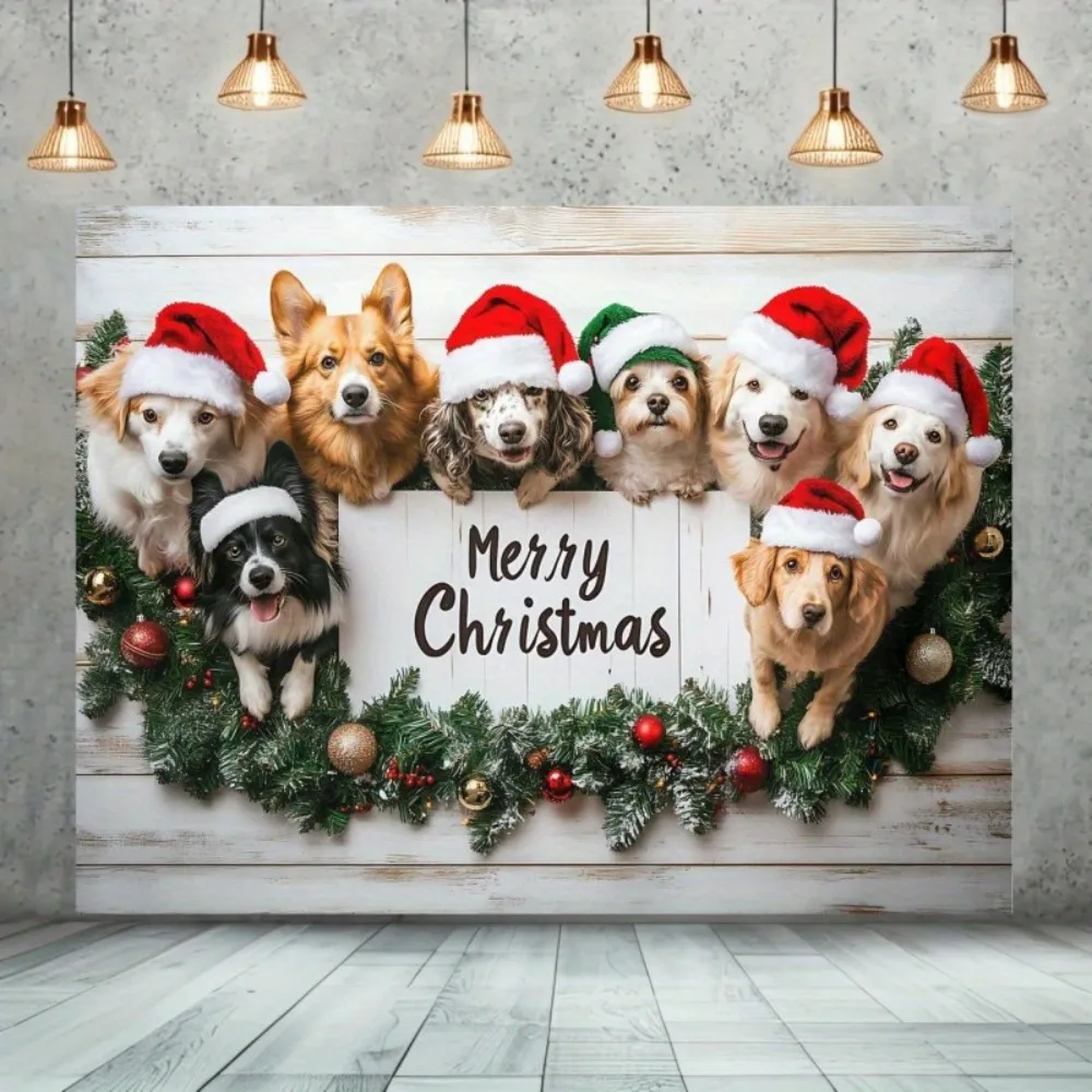 VIKAMA Frohe Weihnachten, Hunde-Themen-Party-Banner, Fotografie-Hintergrund, Haustier, Geburtstag, Urlaub, Dekorationen, Haus und Garten