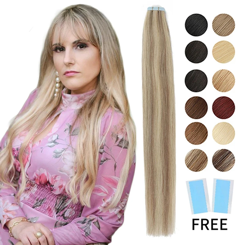 Tape in Human Hair Extensions Real Natural Human Hair Extensions Straight Hair Extensions Skin Weft Mega Hair 20pcs/pack