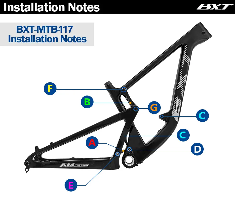 BXT Rahmenteile Carbon Vollgefederter Fahrradrahmen Hinterer Stoßdämpfer-Verbindungsschraubensatz Nur für Rahmenmodell BXT-MTB-117 – Detail 2