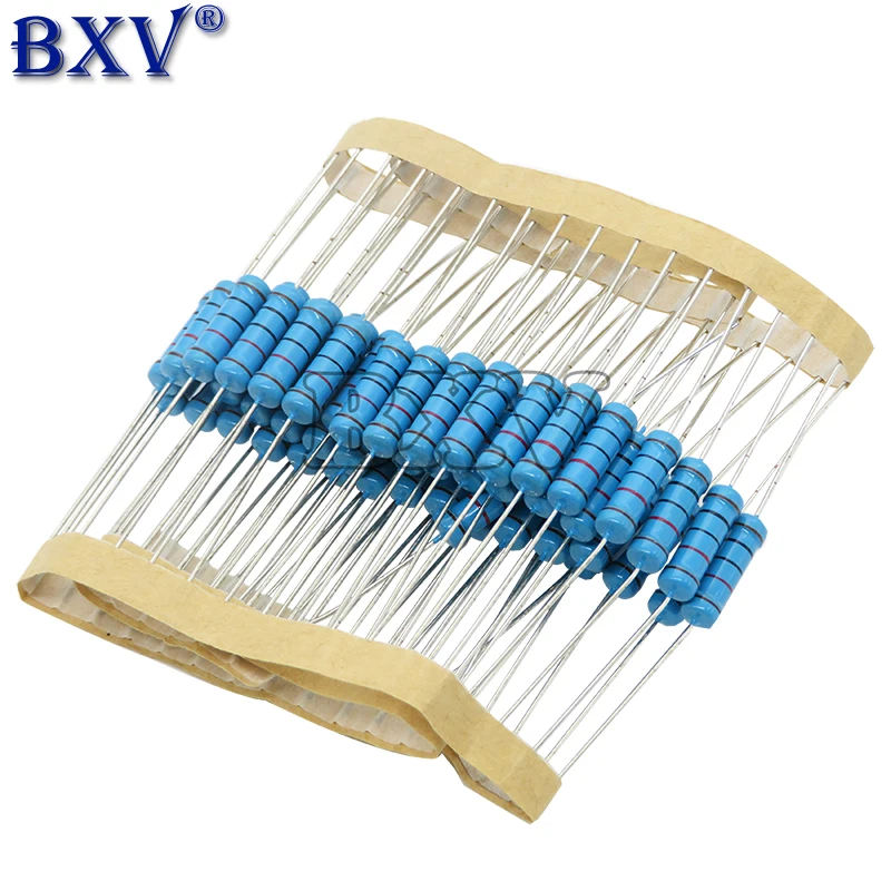 20PCS 2W 금속 필름 저항 1R ~ 1M 100R 220R 330R 1K 2.2K 3.3K 4.7K 10K 20K 47K 100K 2K2 3K3 4K7 100 220 330 680 옴 DNIGEF