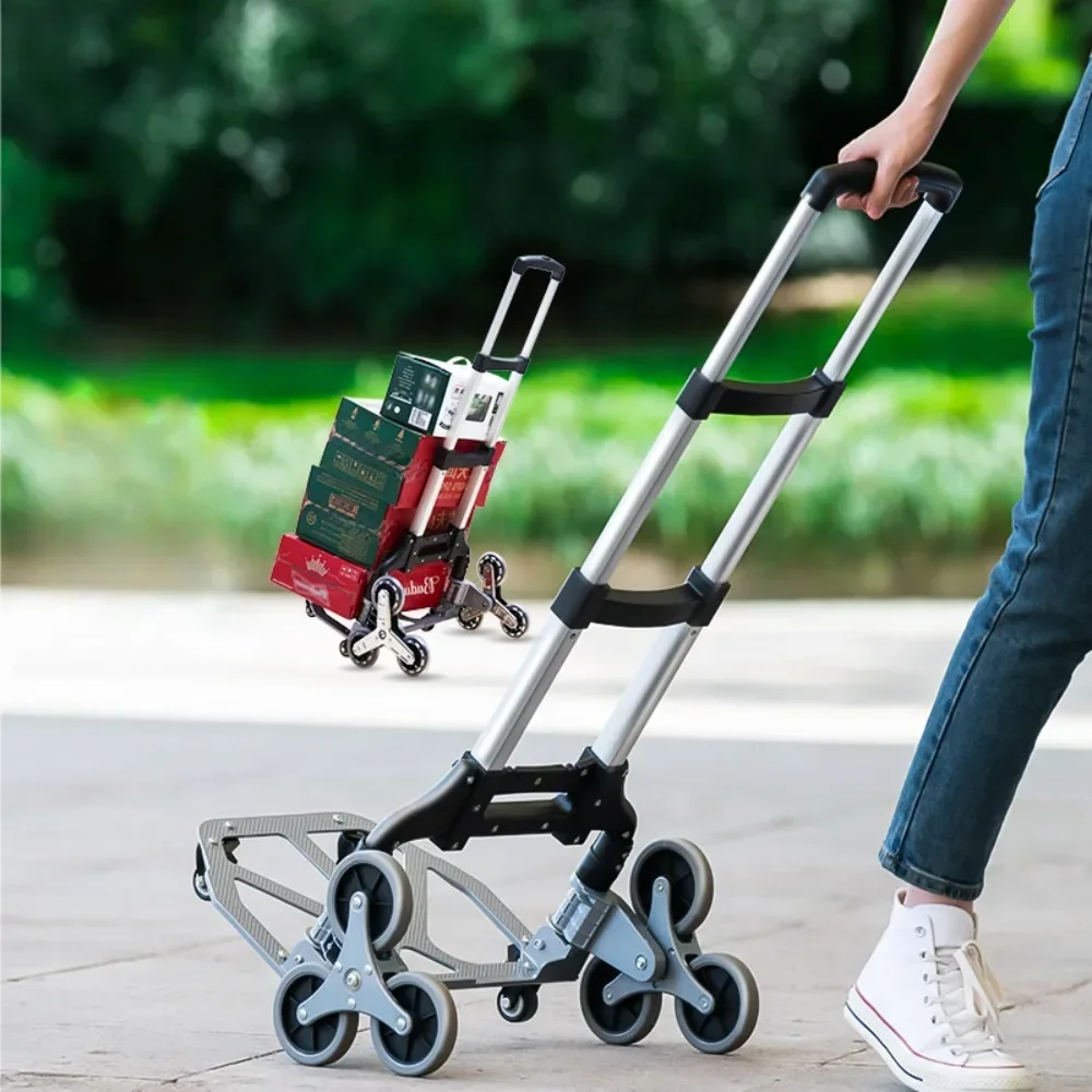 Portable Folding Trolley Cart Home Supermarket Shopping 75kg Trolley Pulling Tool Cart Beach All Terrain Stair Climbing Car