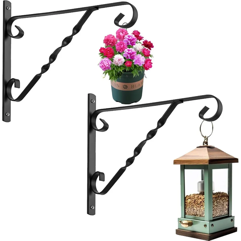 

GARDEN & HOME 2 Pack Hanging Plant Brackets Outdoor 12" Metal Fence Wall Plant Hanger Hooks for Hanging Flower