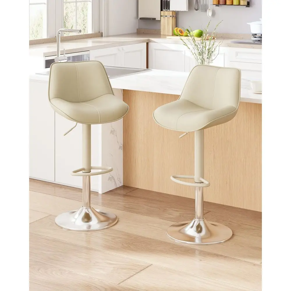 

Набор из 2 регулируемых поворотных барных стульев из искусственной кожи, высота 26–34 года, со спинками, идеально подходит для кухонных островов, столовых, бежевый