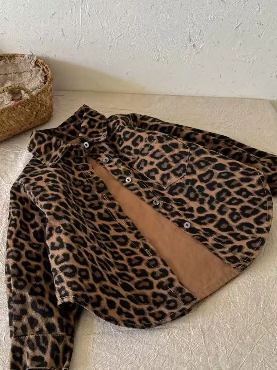 

2026 New Spring And Summer Girls Kids Leopard Print Shirt Comfortable Cute Baby Clothes Children Clothing