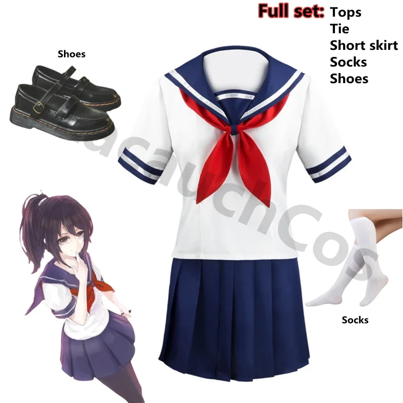 

Cosplay Costumes Yandere Simulator Ayano Aishi School Uniform JK Uniform Short Sleeve Top Skirt Bow Tie Women Outfit Sailor Suit