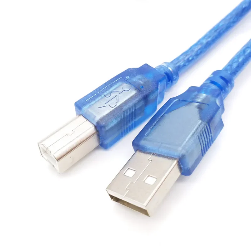 USB 2.0 kabel do drukarki typ A męska do typu B męski przezroczysty niebieski podwójne ekranowanie, duża prędkość