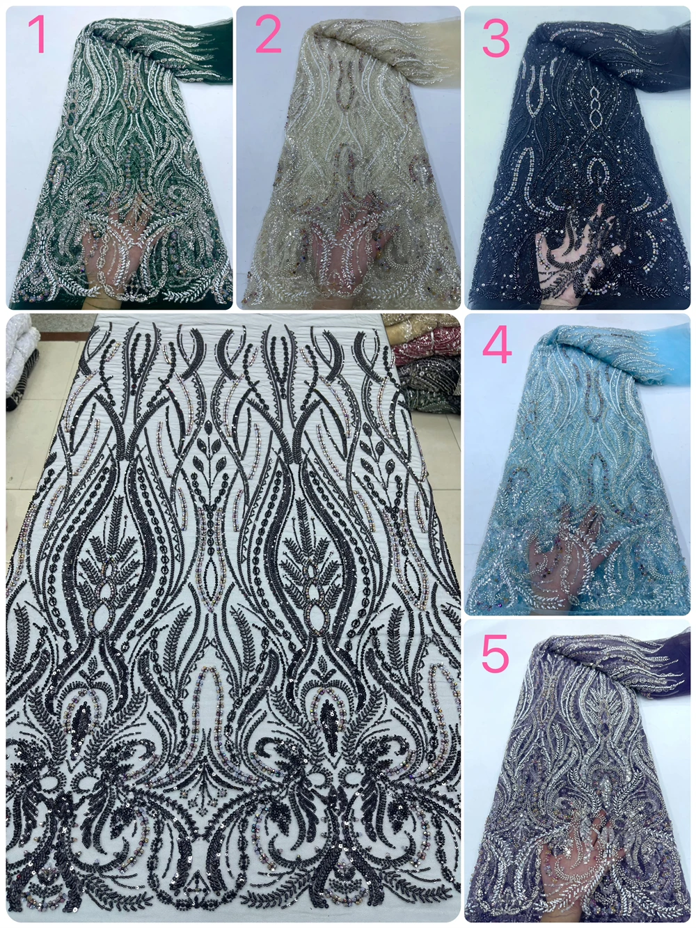 African Lace Fabric 2024 Sequins Beads Embroidery Nigerian Bridal High Quality French Tulle Lace Fabric For Sewing jy317