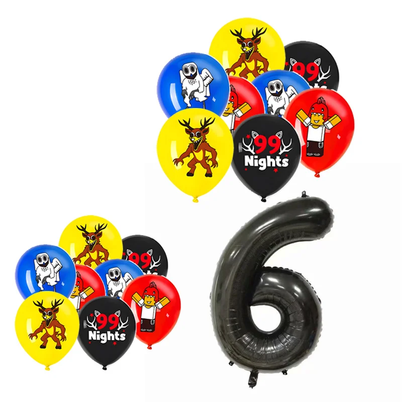 99 ليلة في الغابات تحت عنوان حفلة عيد ميلاد مجموعة الديكور الرعب راية كعكة القبعات العالية بالون مجموعة أنيمي بنين بنات زخرفة الحفلات