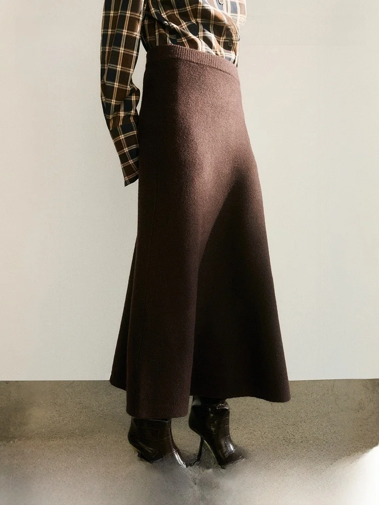 

H&M Women's Knitted Flared Skirt High Waist Casual Style Wool Blend Polyester Acrylic Fabric Suitable for Daily Travel D...