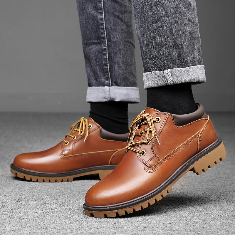

Genuine leather men's shoes Classic British Fashion Thick Bottom Style Formal Party Office High quality adult shoes Retro Brown