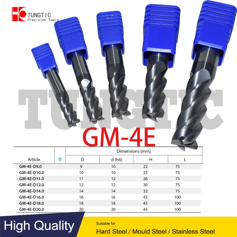 

GMseries 4-flute GM-4E Flattened 9-20mm Solid Carbide End Mills for General Machining GM-4E-D9.0/D10.0/D11.0/12.0/14.0/16.0/20.0