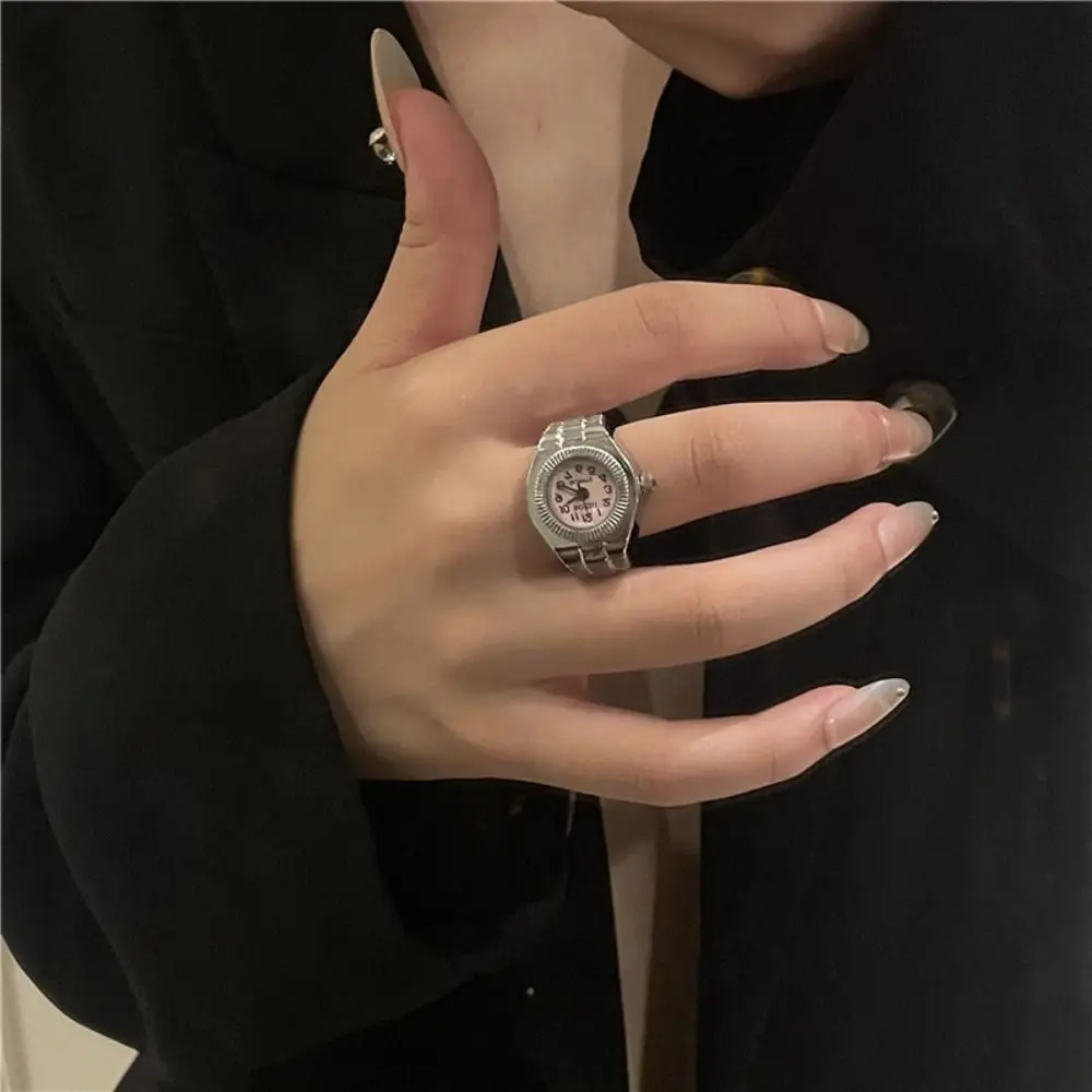Punk Mini Finger Watch Rings Alloy Elastic Strap Watches Couple Rings Creative Roman Quartz Watch Rings