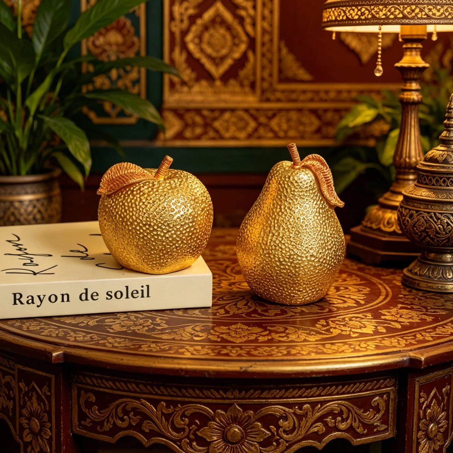 Creative Golden Apple Pear Simulated Fruit Sculpture Resin Artwork Golden Apple Ornament Home Decoration Accessories