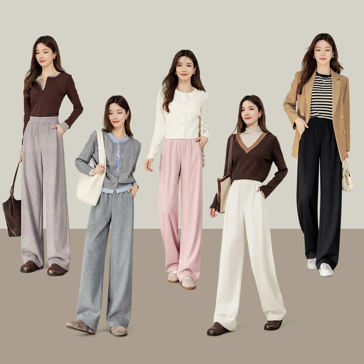 SENTUBILA Women's Knitted Pants Heavy Thick Straight Trousers 2026 Casual Elastic High Waist Ladies Sweat Long Pants 153K80276