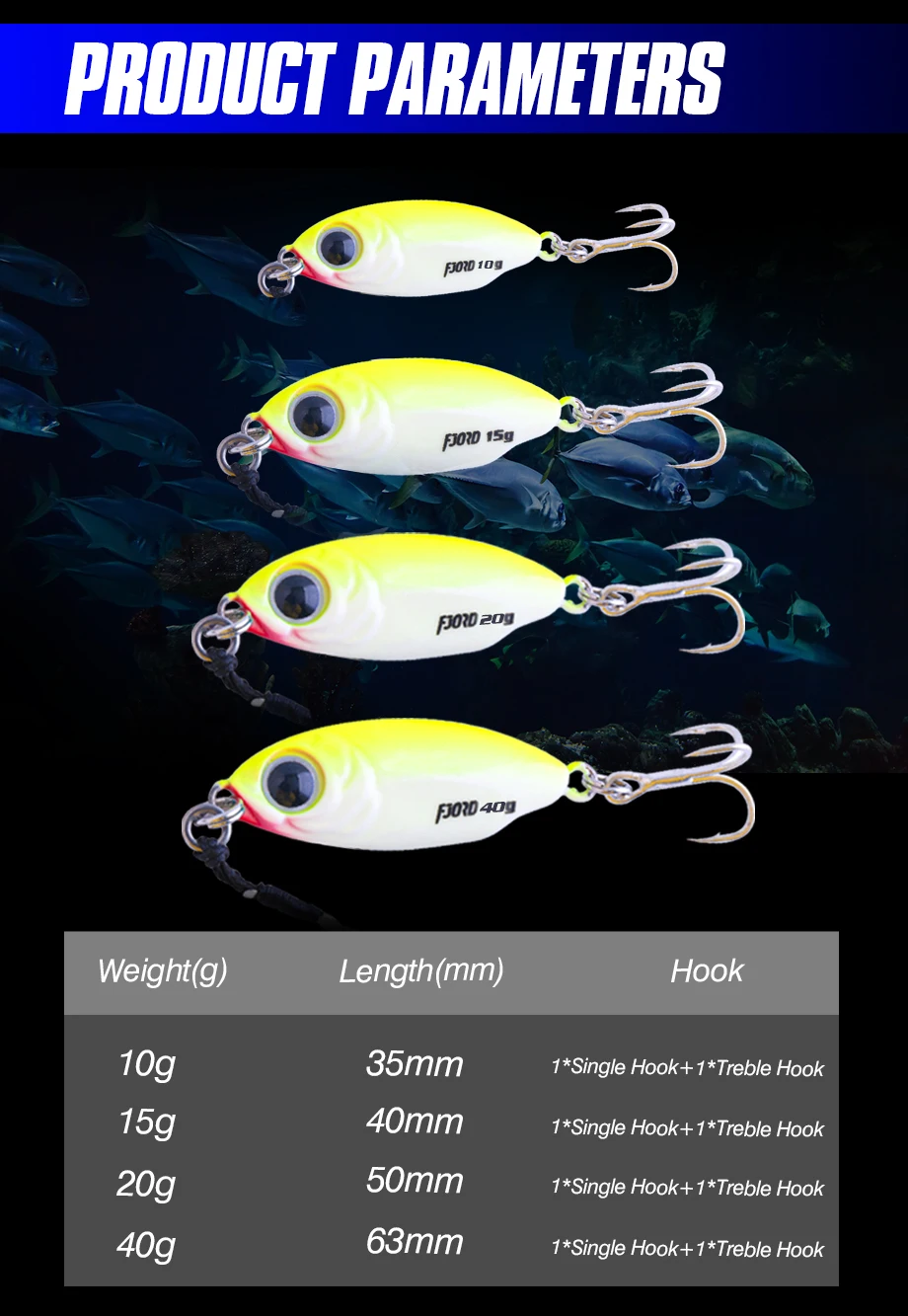FJORD 10g 15g 20g 40g Miro Metall-Jig Angelköder für Meerwasser UV-Leuchteffekt mit Haken Angelzubehör Künstliche Köder – Detail 2