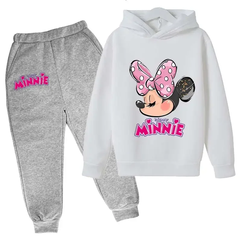 Disney Minnie Mouse Clothes Set For Baby Girls With Autumn Winter Suit Mickey Mouse Toddler Kid Hoodies Set Infant Boy Clothing