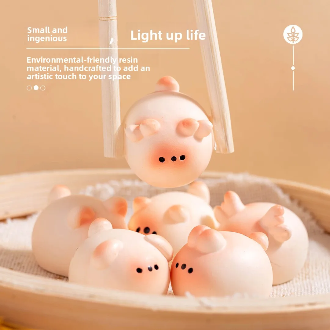 6PC Sweet Cartoon Pig Bun Shaped Resin Figure Home Office Tabletop Mini Decoration Micro Landscape Accessories