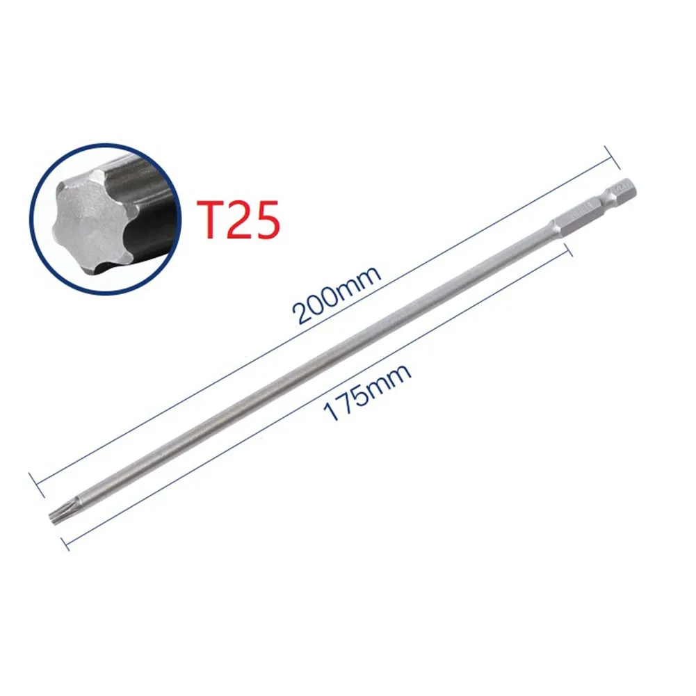 1PC 200mm Magnetic Torx Screwdriver Bits Alloy Steel T10/T15/T20/T25/T27/T30 Flat Head 1/4\