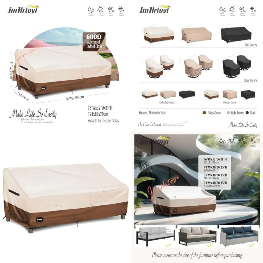 

JinHrtoyi 3-Seater Outdoor Couch Cover, 76Wx32Dx31H Inch Outdoor Furniture Covers Waterproof, 100 Waterproof Heavy Duty Patio F