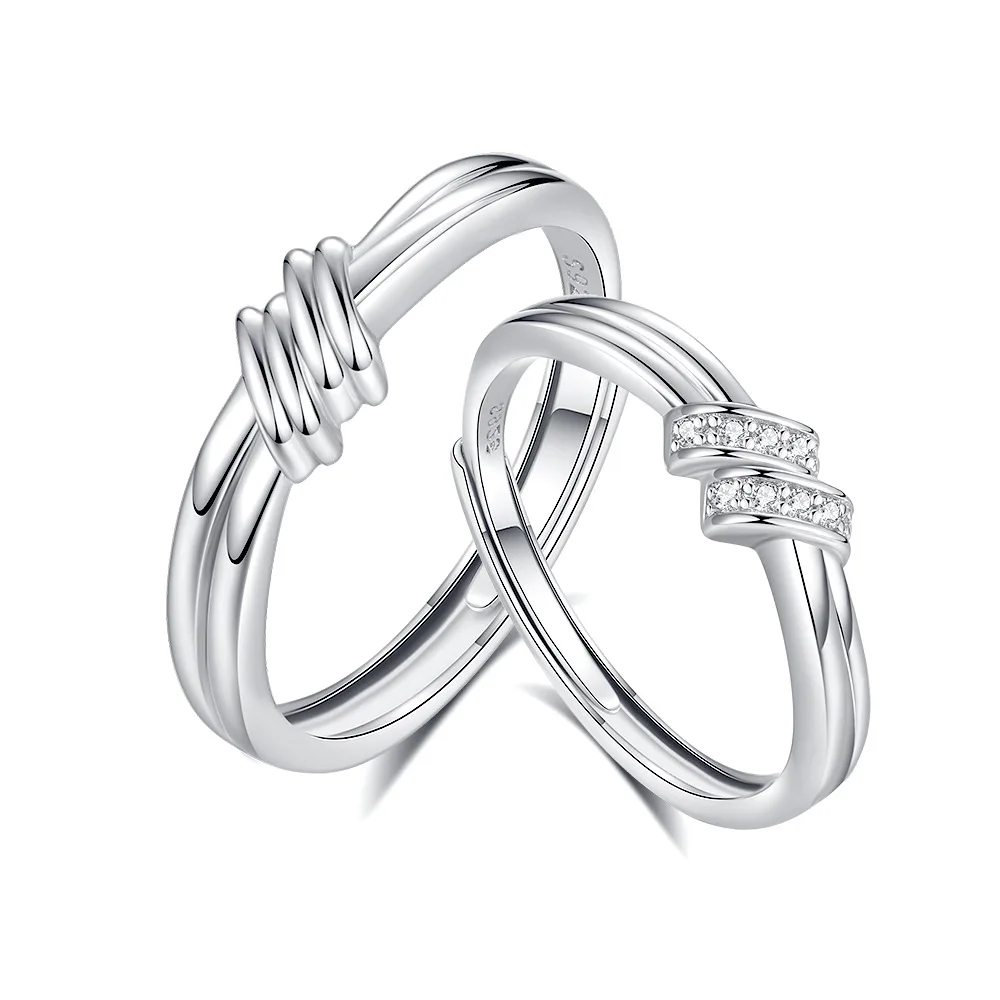S925 sterling silver twin knot couple ring fashion open ring high-end light luxury Valentine's Day jewelry for girlfriend