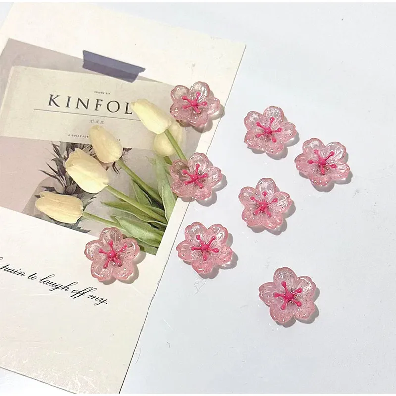 Pink Cherry Blossom Fridge Magnets Glitter Resin Sakura Flower Refrigerator Stickers Kitchen Magnetic Whiteboard Decor for Girls
