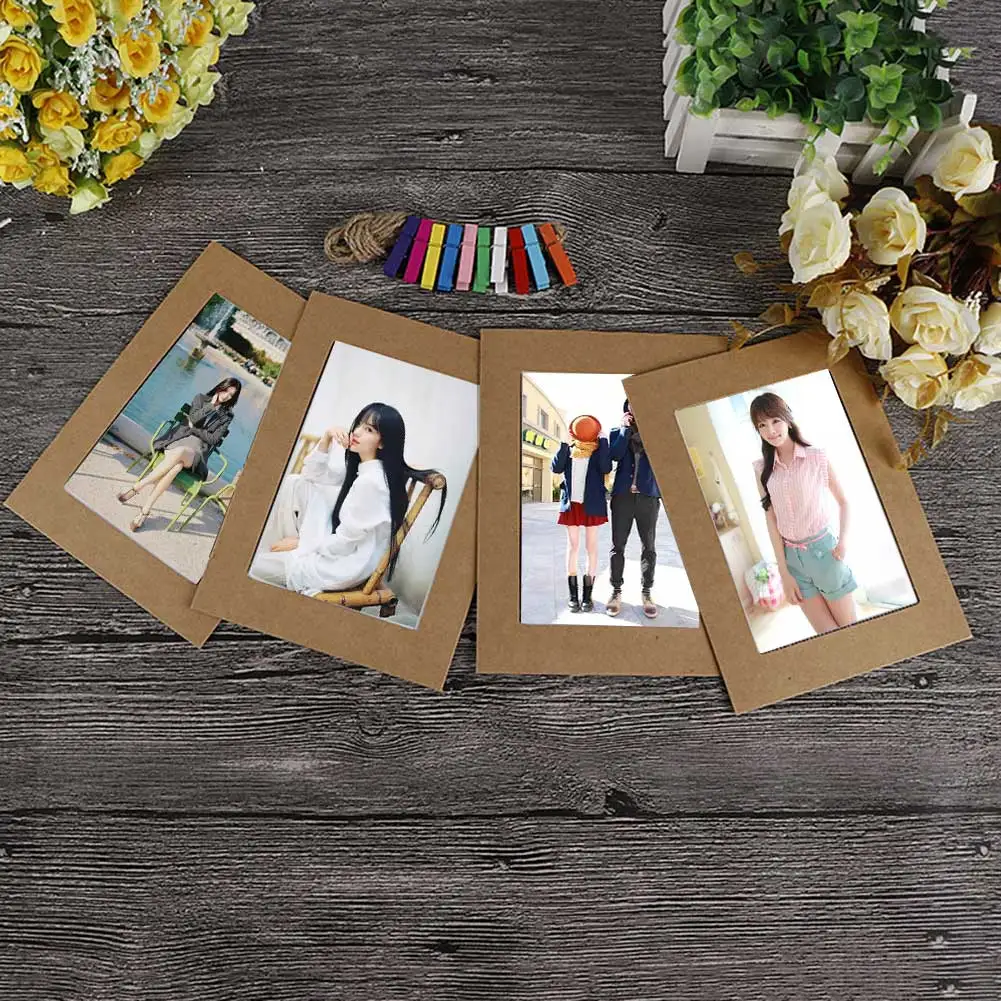 10 Uds. Marco de fotos DIY 5/7 pulgadas papel Kraft colgante de pared álbum de fotos decoración para el hogar marco de fotos hogar