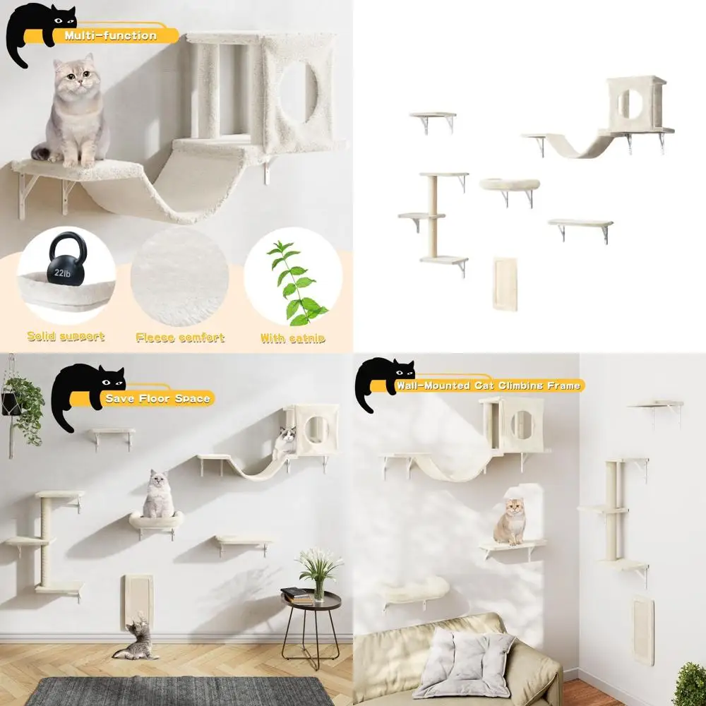

6-Piece Wall-Mounted Cat Climbing Set: House, Bridge, Steps, Scratcher - White DIY Indoor Playground