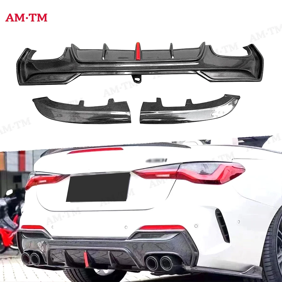 For BMW 4 Series G22 G23 420 425i 2020+ 3 Style Carbon Fiber Car Rear Bumper Diffuser Rear Splitters Spoiler Back lip  body kit