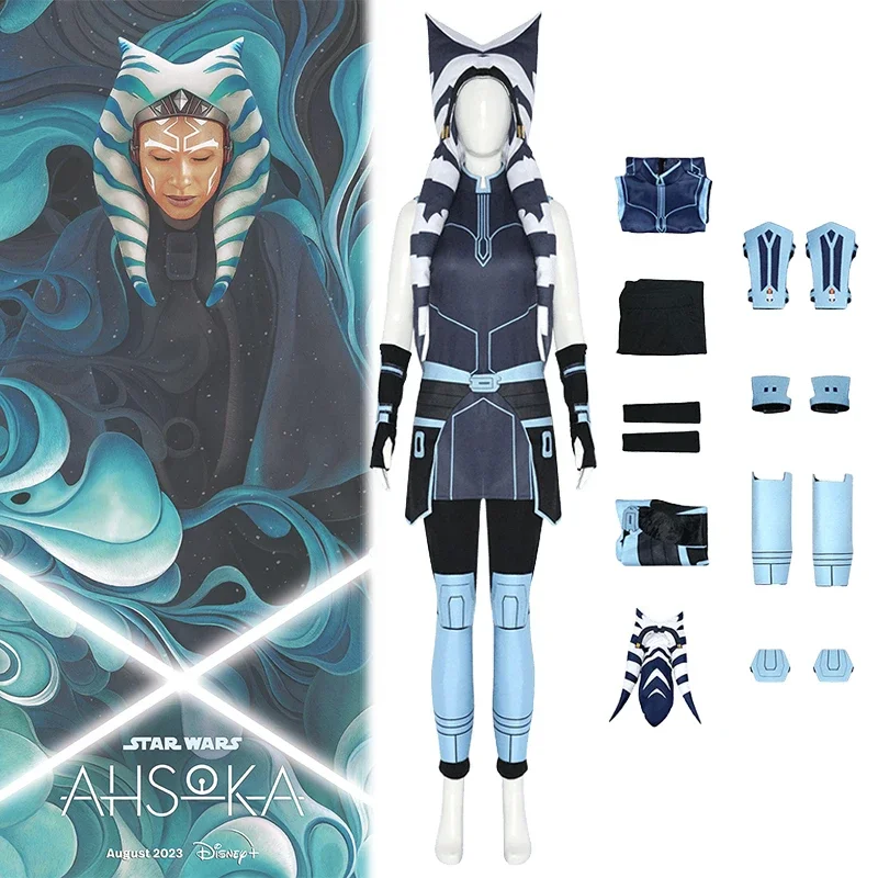 Disfraz S Ahsoka Tano para mujer y niño Clone Wars uniforme de caballero Jedi sombrero de Halloween