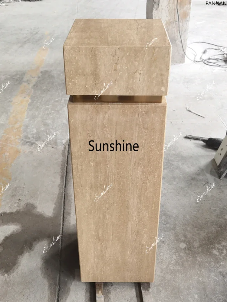 

YNatural marble base Travertine column Hotel decoration Floor display stand Ornament base