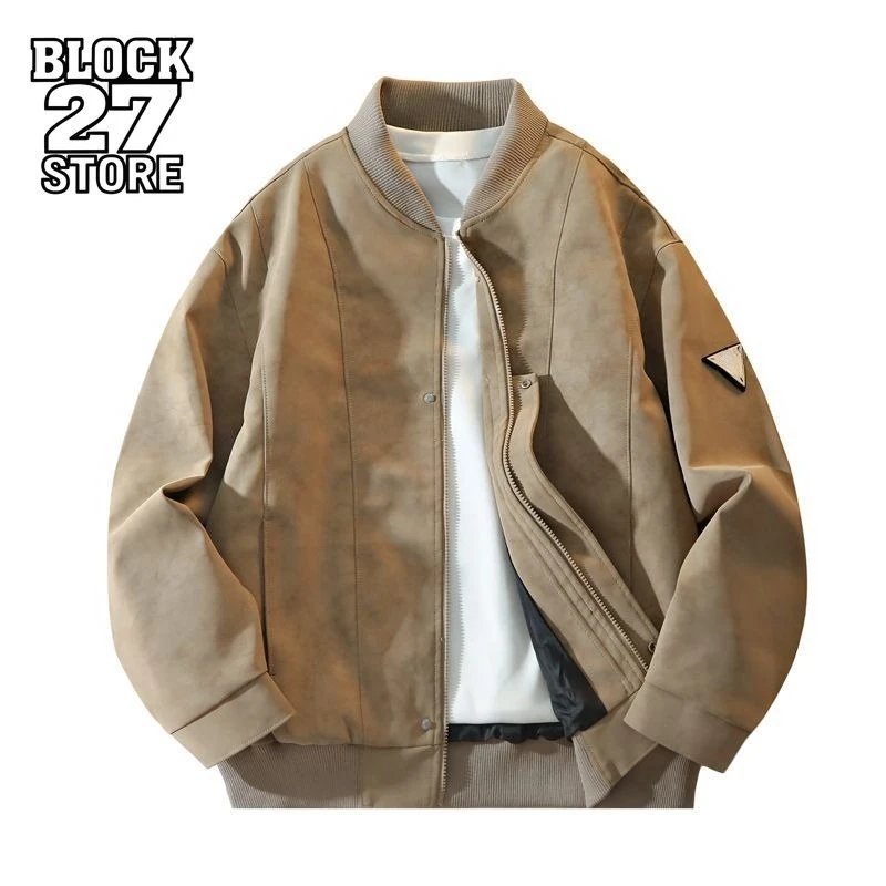 

Mens Jacket Harajuku Streetwear Plus Size PU Leather Coat Autumn New Casual Zip Up Outerwear Unisex Loose Fit Retro Fashion New