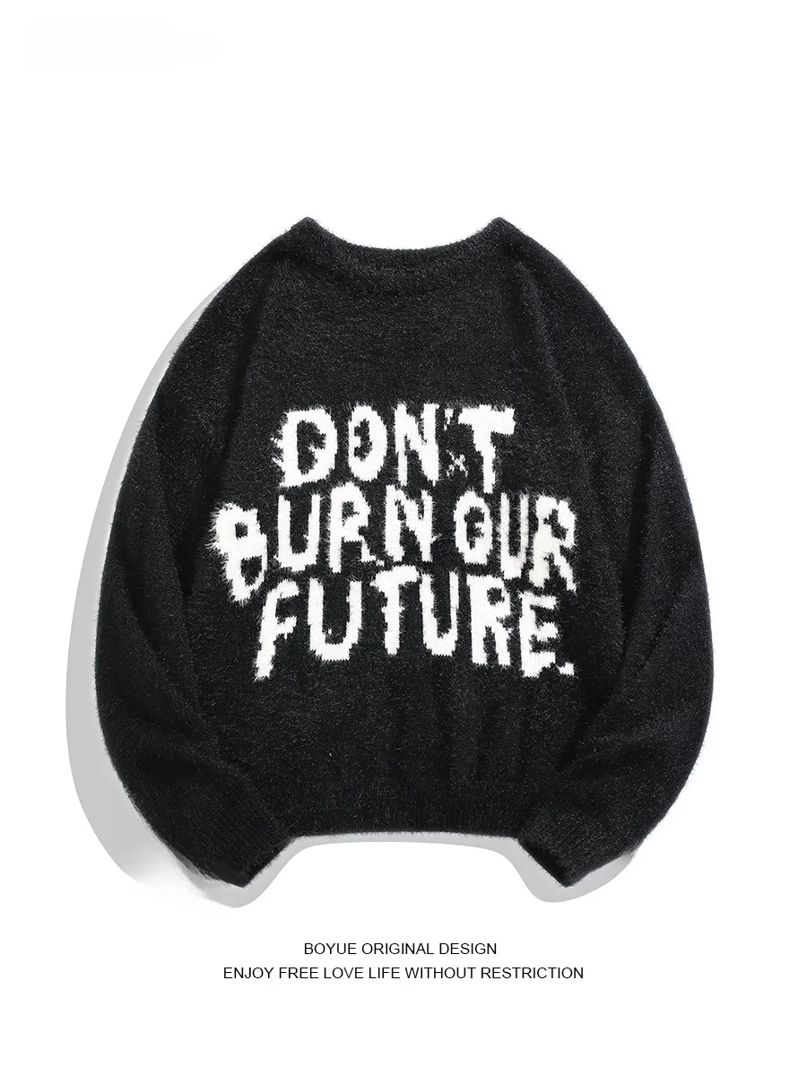 

Boyue Soft Lazy Sle Knitted Sweater Mink Velvet Casual Loose Fit Men's Warmth Oversize Couple's Winter Long Sve Crew Ne