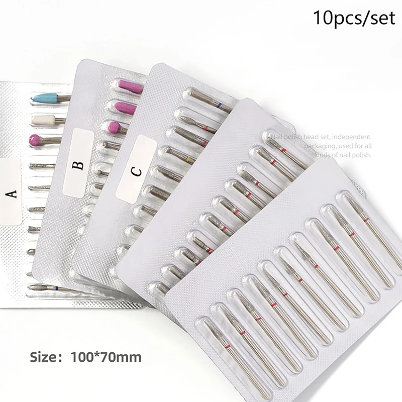 Diamond Nail Broca para Pedicure e Manicure, Fresas Elétricas, Arquivos de Manicure, Burr de Cutícula, Nail Tools Acessórios, 10 PCs/Set