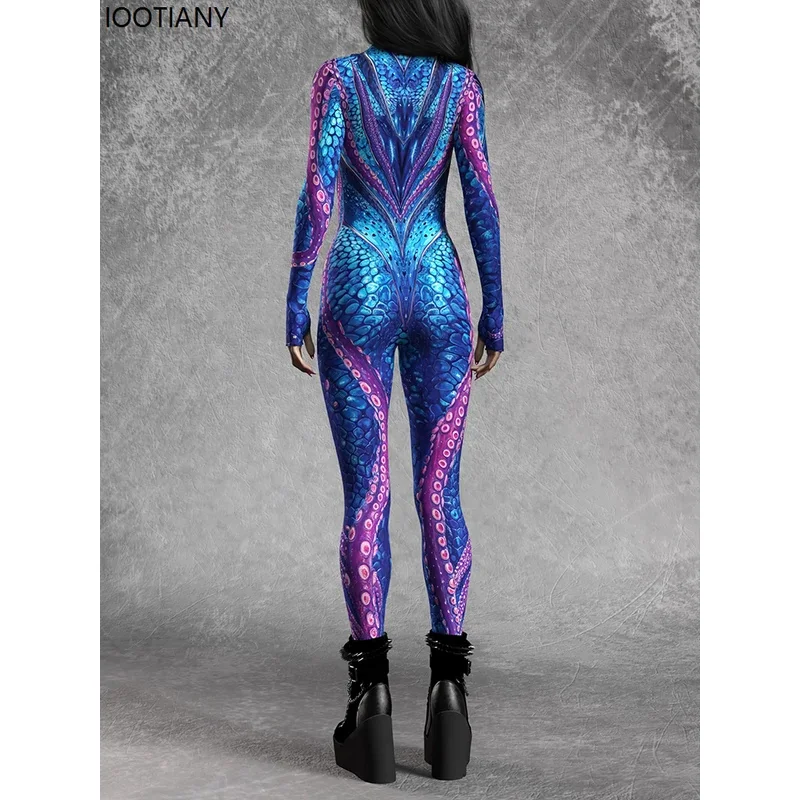 Monos sexis con estampado de pulpo para mujer, monos de fiesta temática de animales marinos, monos únicos de monstruo marino, traje Rave Zentai, nuevo