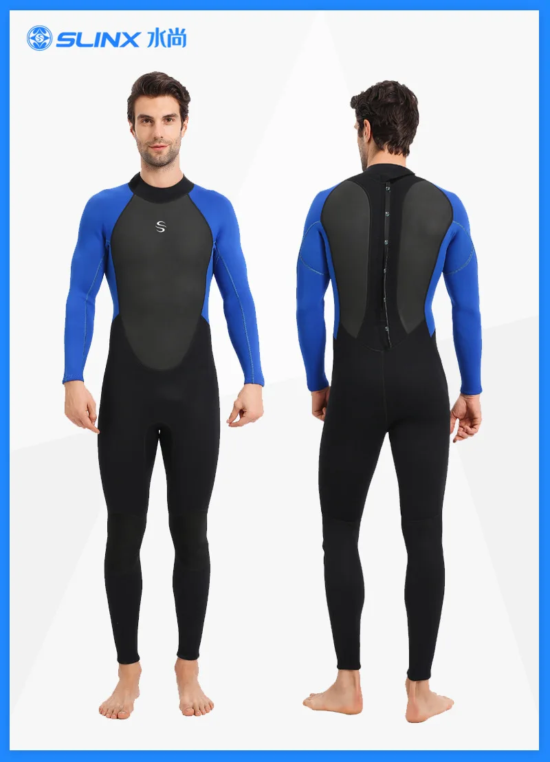 Slinx Mens Wetsuits 3mm /2mm Neoprene Full Body One Piece Color Block Scuba Diving Suit for Water Sport Spearfishing Snorkeling