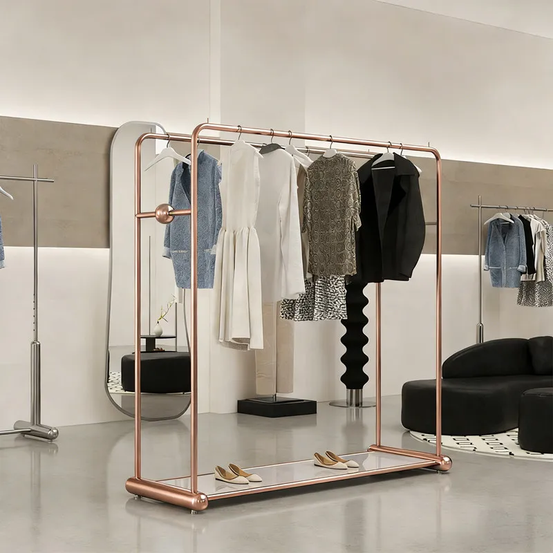 

Clothing store display rack Nakajima stainless steel rose gold hanging clothes rack special display rack for men's and women's