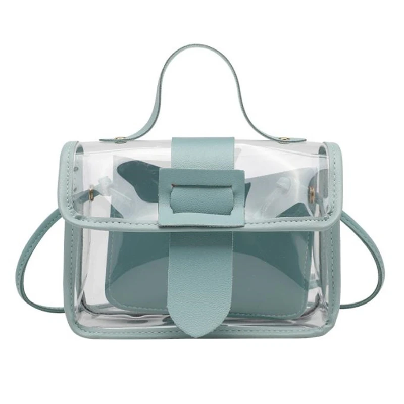 Bolsa de ombro transparente com fivela quadrada para mulheres, bolsa de geléia pequena feminina, individual, grande, transversal, 2024