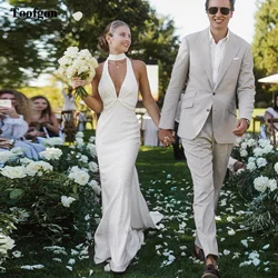 Toofgon-vestidos de novia de satén de sirena para mujer, vestidos de novia con cuello en V y Espalda descubierta, vestidos de novia de fiesta formales