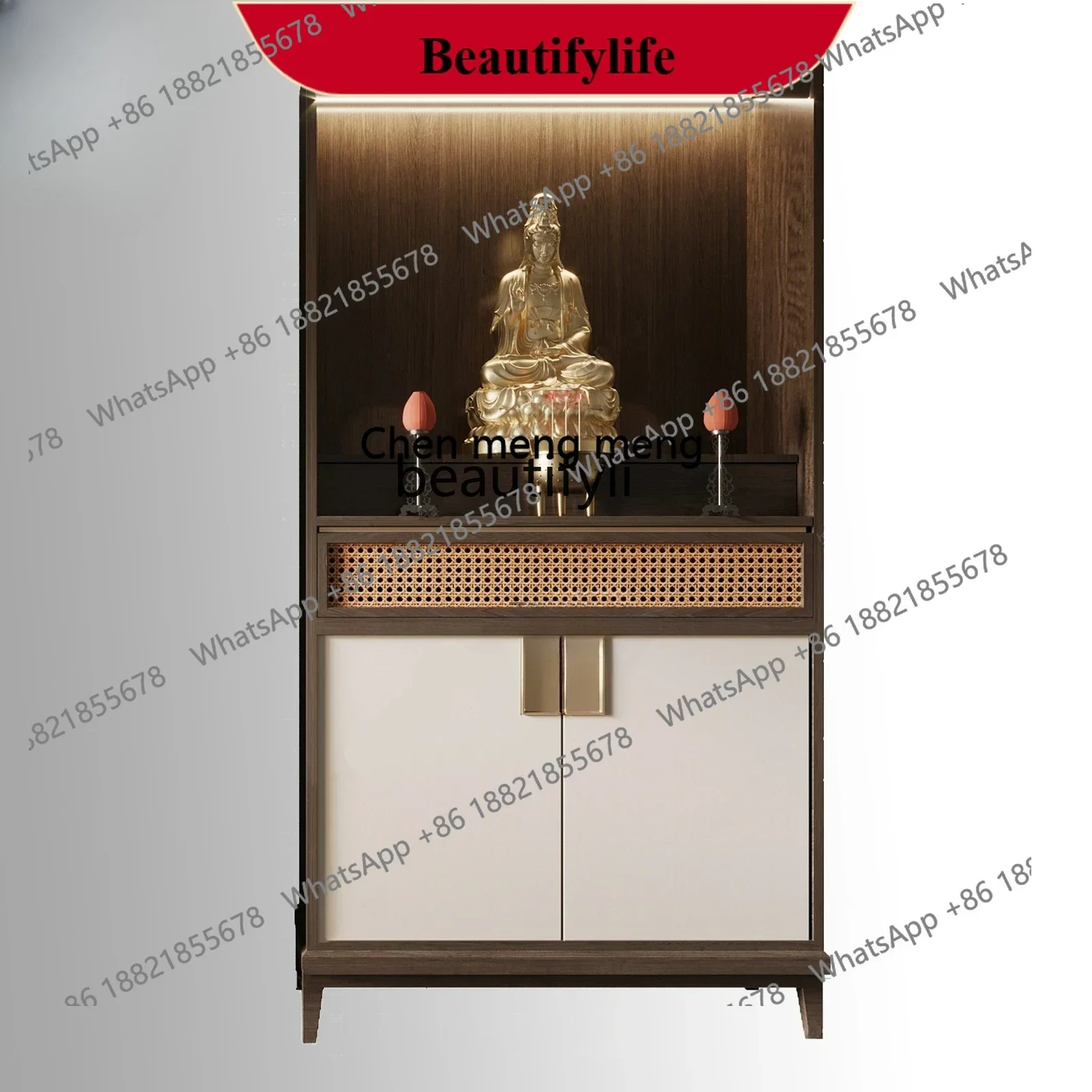 X   New Chinese style  serving table shrine Buddhist platform household   rattan weaving Guanyin God of Wealth cabinet of