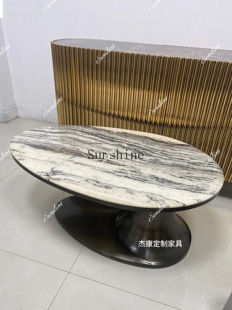 

Stainless steel special-shaped high-end creative living room lobby coffee table natural gold-plated light luxury oval table FT
